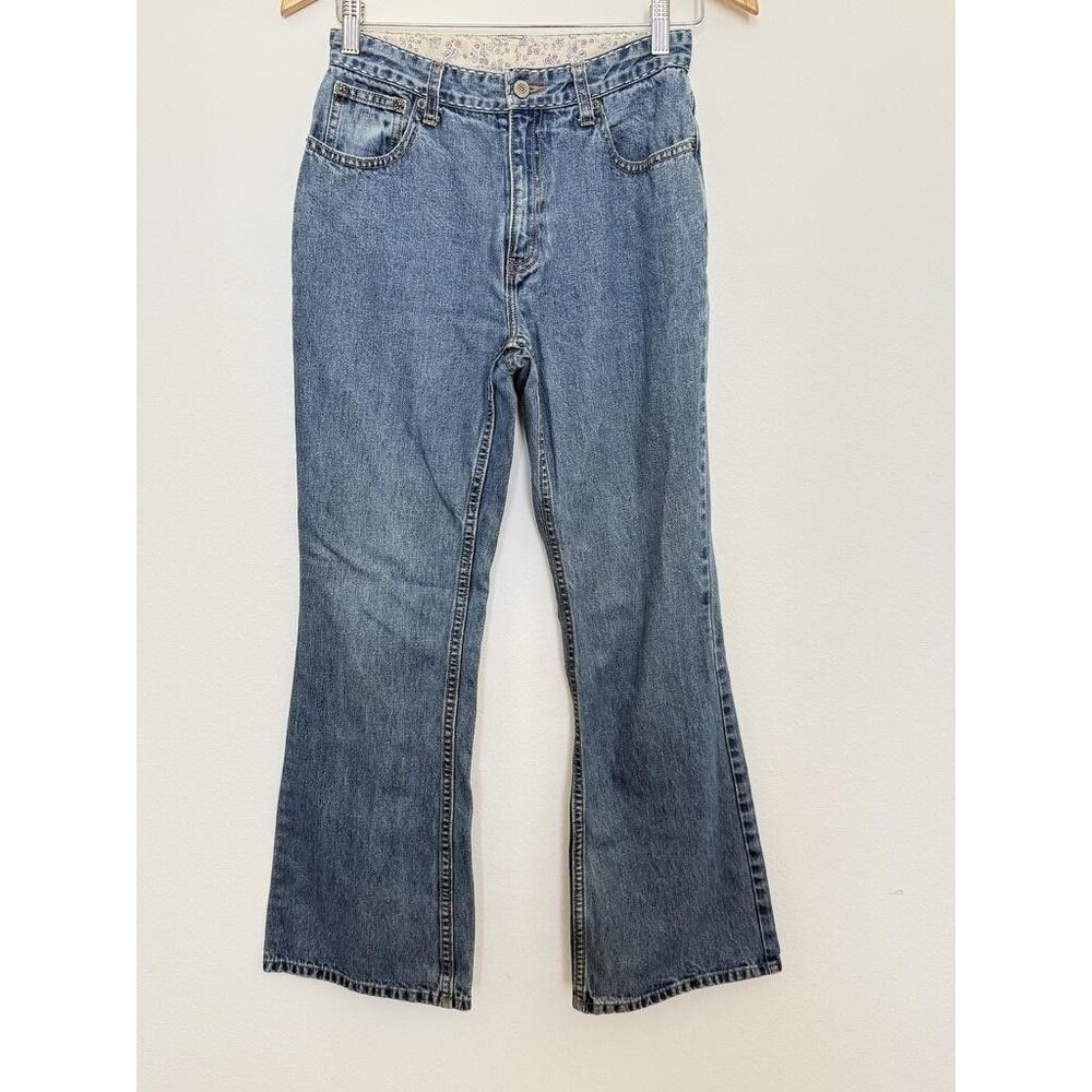 Gap Jeans Girls 16 Blue Bootcut Regular Floral Waistband 5 Pocket Zip Denim